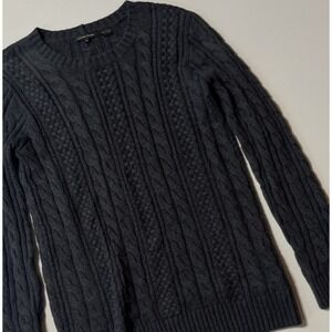 Jeanne Pierre Cable Knit Sweater Size M Charcoal Crewneck Cotton Pullover Top